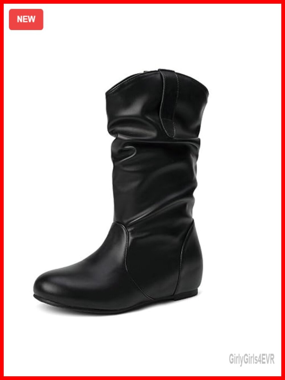 Wide Width Mid Calf Faux Leather Slouchy Pull-On Boots Memory Foam